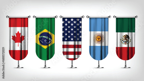 Illustration Vector Featuring USA, Canada, Mexico, Brazil and Argentina Identities