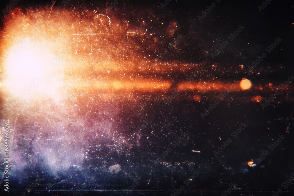 Obraz premium retro film light leak overlay effect with scratch dust and light leaks, retro grain noisy film distressed texture light leak flare on black background
