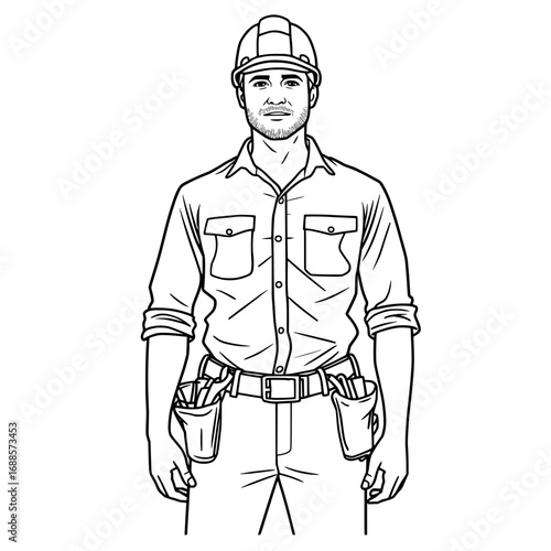 Construction Worker Standing Outline