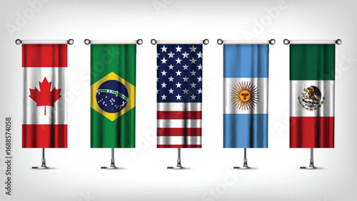 Illustration Vector Featuring USA, Canada, Mexico, Brazil and Argentina Identities