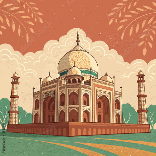 Taj Mahal Vector Illustration – Famous Indian Monument and World Heritage Landmark