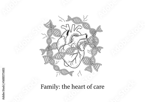  A glowing heart with DNA strands and abstract wings, representing the connection between our genetics, emotions, and spirit.