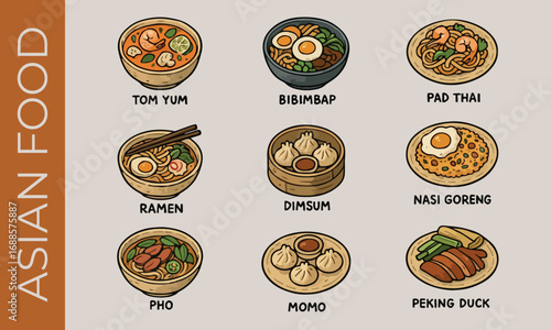 Hand drawn set of vector Asian food illustration