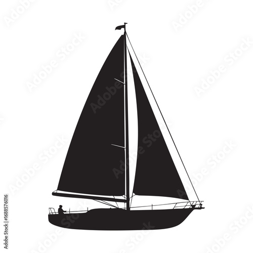 Black And White Silhouette Of A Sailboat With Person On Board Nautical Vessel