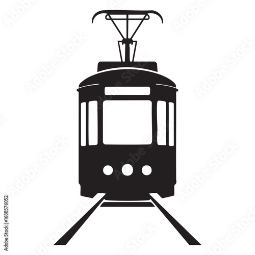 Black And White Tram Silhouette With Track Depiction Illustration