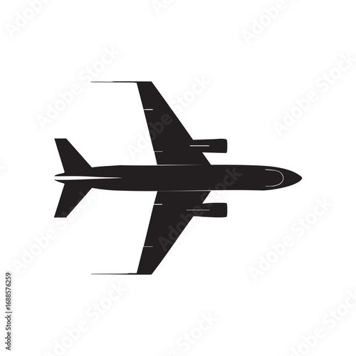 Silhouette Of Commercial Airplane Flying With Engines Top View Illustration For Transport And Travel Projects