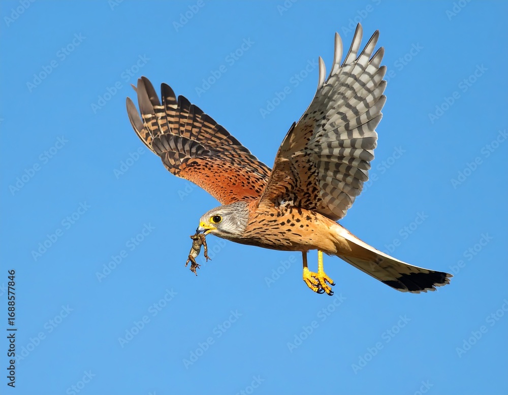 Fototapeta premium Kestrel in flight with prey