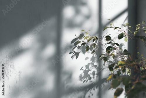shadow overlay effects of realistic window and tree branch shadow with light blur on transparent background, Summer sunlight and shadow overlay effect