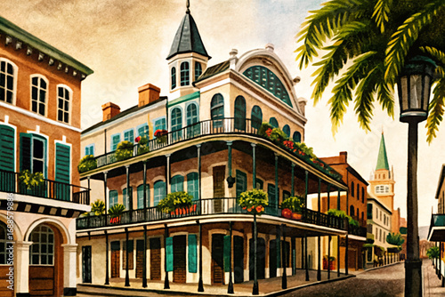 New Orleans city, French Quarter, jazz culture, Mardi Gras celebration, colorful streets, iconic destination