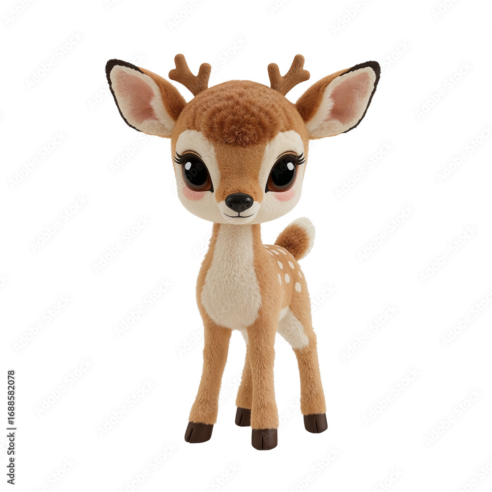 Obraz premium Whimsical fawn figurine with endearing gaze, set against an ethereal transparent canvas
