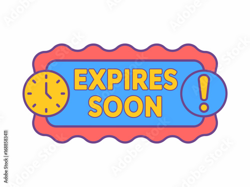 Expires Soon Colorful Graphic with Clock and Exclamation Point for Time Sensitive Marketing Campaigns