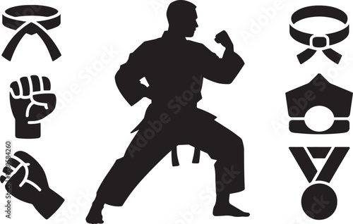 Martial Arts Mastery Silhouette Collection Karate Stance Punches Belt Medal Achievement