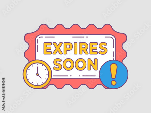 Expires Soon Vector Illustration with Clock and Exclamation Point Deadline Reminder for Offers and Promotions Urgent Notification Concept