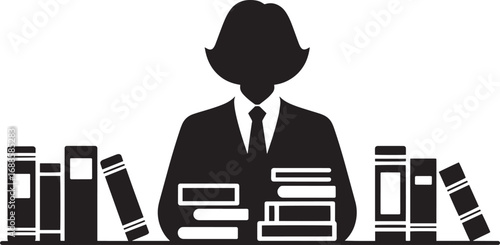 Silhouette Librarian with Books Vector Illustration for Library and Knowledge Concepts