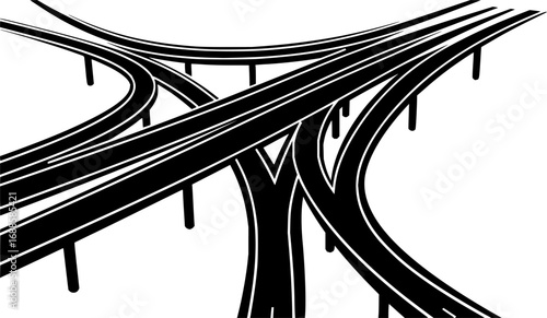 Interstate Interchange Icon: A simple yet striking graphic illustration depicting a multi-lane highway interchange, symbolizing connectivity, infrastructure, and transportation.