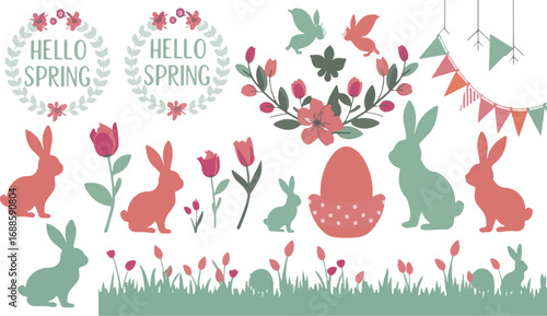 A collection of easter and spring themed graphic elements art