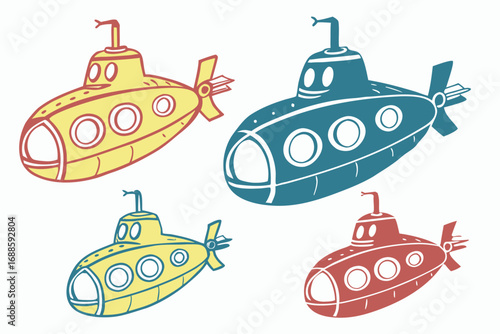 set of Submarine underwater silhouette vector