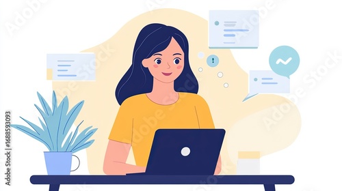 Focused woman answering customer questions during a live chat session.