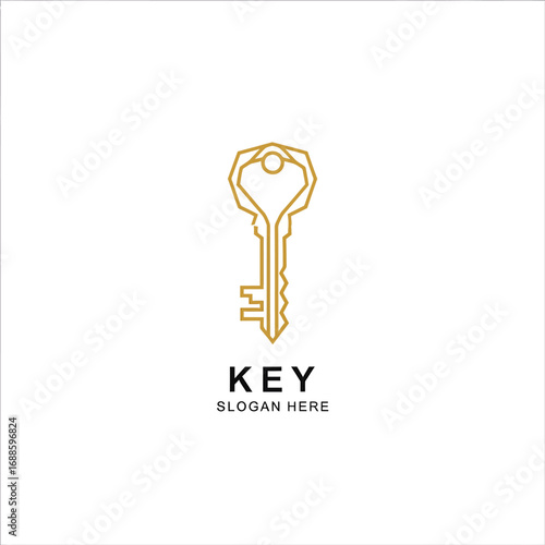 A minimalist golden key logo with geometric facets on its head, set against a clean white background, symbolizing access and solutions.
