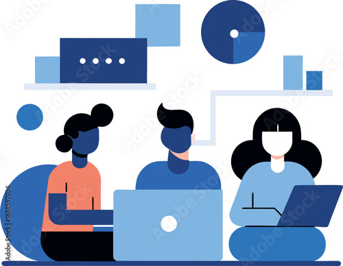 Social network icons featuring a business team with people symbols for modern internet communication
