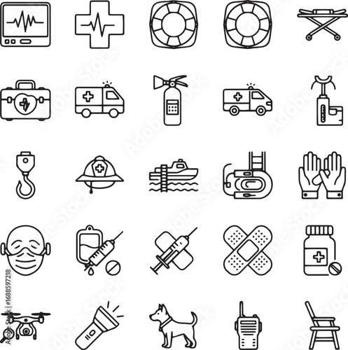 Emergency and Rescue Line Icons