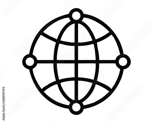 A vector illustration of a globe symbol on a button for web communication and internet technology