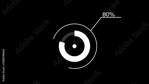 A dynamic circle loading illustration, is loading from 1 to 80 and on a black background .	