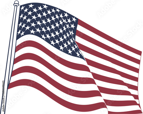 Vibrant American Flag with Bold Colors and Smooth Waves on White Background usa flag stars and stripes