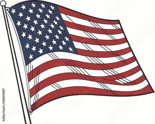 United States Flag with Wavy Stripes and Stars on White Background american flag usa flag