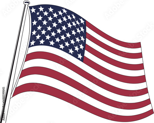 Illustration of the American Flag Waving on a Pole with White Background usa flag stars and stripes