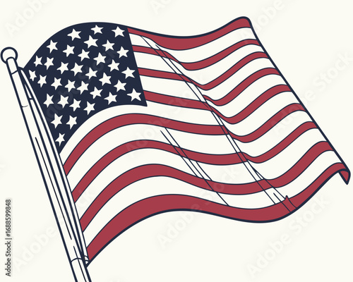 American Flag Illustration on Light Cream Background usa flag stars and stripes