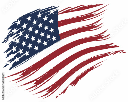 Wavy American Flag with Dynamic Brush Strokes on White Background united states stars and stripes