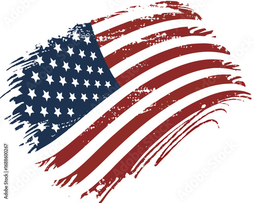 Grungy American Flag with Textured Brush Marks on White Background united states stars and stripes