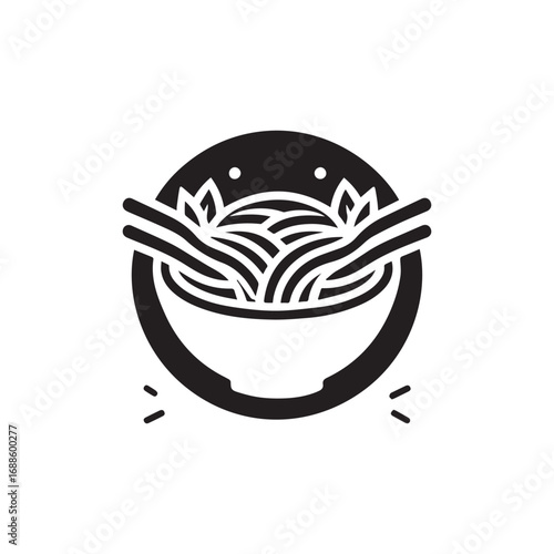 2D meatball noodle logo with white background
