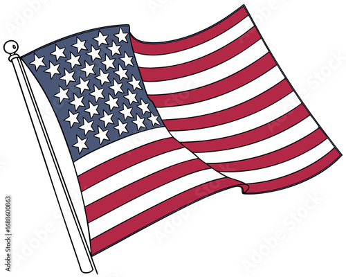United States Flag Waving on a Pole with Stars and Stripes Isolated on White american flag usa flag