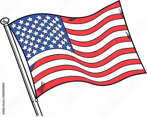 Simple American Flag Waving on a Pole with a White Background usa flag united states flag