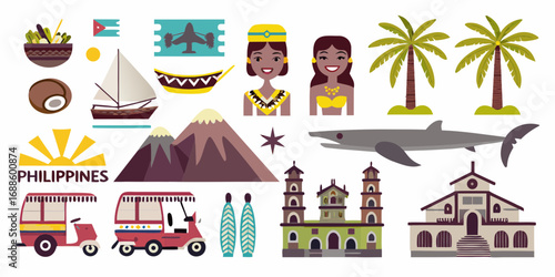 Vibrant collection of philippine cultural icons and symbols for travel and tourism