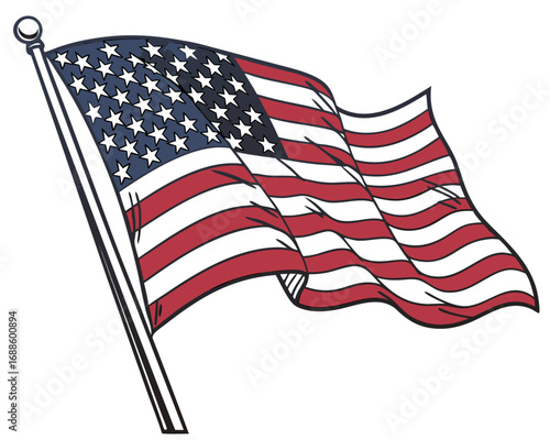 Dynamic Waving American Flag on a Pole with Stars and Stripes on White Background usa flag united states flag