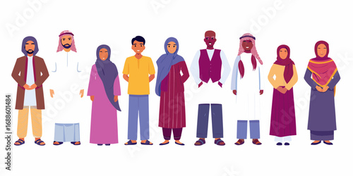 Diverse group of people in traditional and modern clothing representing different cultures and ethnicities