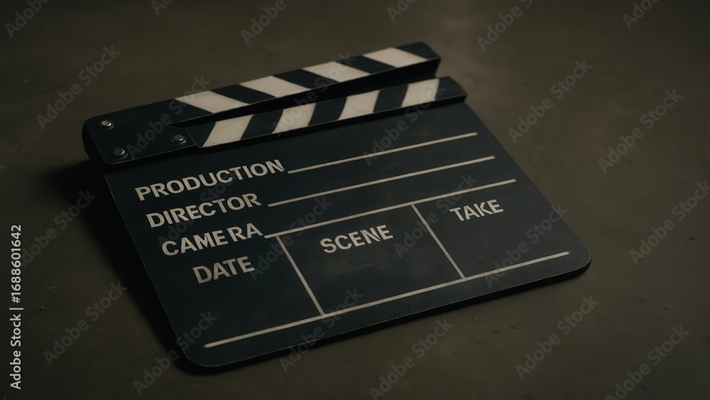 Naklejka premium television job loss concept. Film clapperboard with labeled sections for production details.