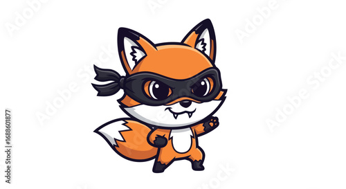Cute Cartoon Fox in Ninja Costume.