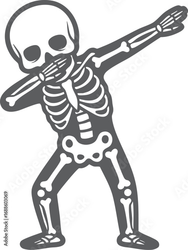dabbing skeletons in funny cartoon black and white vector style