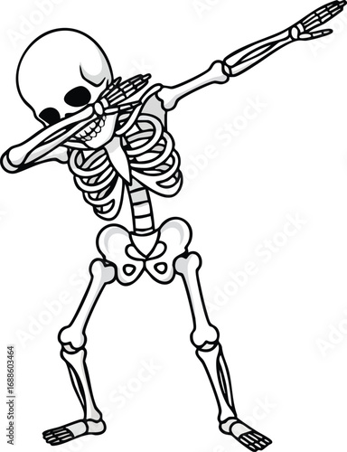 dabbing skeletons in funny cartoon black and white vector style