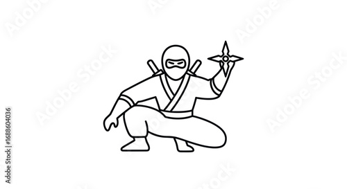 Crouching Ninja Outline with Shuriken, Ready to Strike.