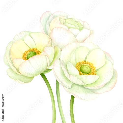 Delicate pale yellow-white anemones