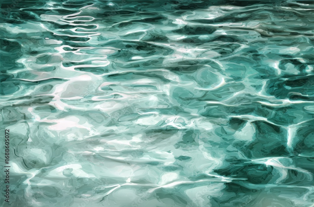 Obraz premium Abstract teal water ripples under sunlight, creating shimmering, dancing light patterns, liquid motions, and a cool, refreshing ambiance