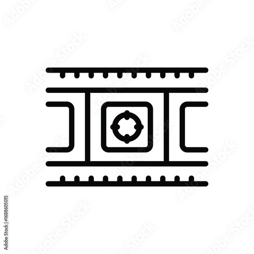 A simplified overhead depiction of a city street intersection including crosswalks lanes and a center traffic circle. Editable stroke. Vector icon illustration