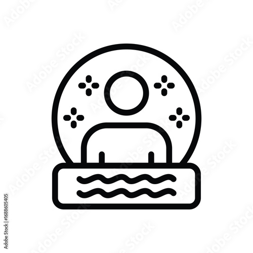 A stylized icon shows a person in a hot tub depicted with simple lines and shapes. Editable stroke. Vector icon illustration