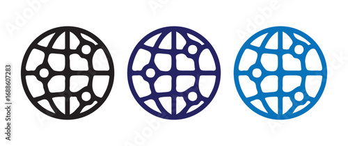 Colorful Earth Globes with Network Lines for Global Internet, Business, and Data Transfer Concepts