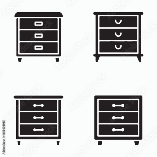 Chest of drawers solid icons collection design